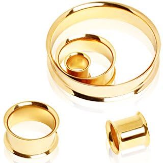 Pierced Owl - Gold Plated Stainless Steel Double Flared Tunnel Plug Earrings, Sold as a Pair - style: 4mm (6GA)