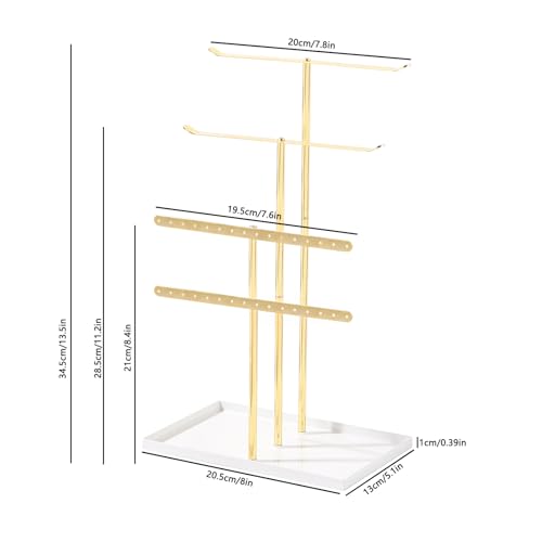 Necklace Bracelet Earring Holder Stand, Multi-Use Jewelry Display Organizer with Tray, T-Bar Metal Jewellery Organizer Stand, Jewelry Hanger Tower Rack for Women (Gold)