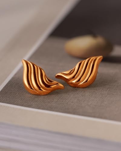 Gold Chunky Earrings for Women Trendy, 14K Gold Plated Dainty Kont Earrings Statement Minimalist Hypoallergenic Stud Earrings - color: Diana & Rose Gold