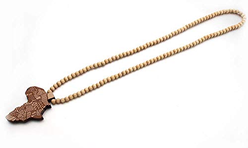 COLORFUL BLING Multicolor 8MM Wooden Bead Chain African Hip-hop Africa Map Pendant Necklace for Men Boys Natural Wood Jewelry - color: style2 light