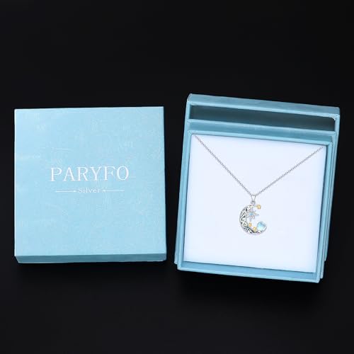 Dragonfly Necklace 925 Sterling Silver Moonstone Necklace Rainbow Stone Dragonfly Jewelry Christmas Birthday Gifts for Women Mom Her - style: Star and Moon with Birthstone
