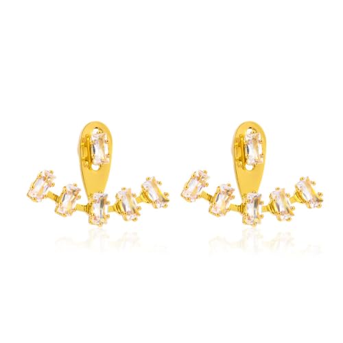 Rhinestone Star Jacket Statement Earrings for Women,14K Gold Cubic Zirconia Climber Stud Jewelry Party Prom Fashion Cartilage Earring Gifts - style: C