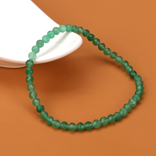 Natural Faceted Crystal Bracelet for Women,4mm Gemstone Round Beads Bracelets Adjustable Stretchy Healing Crystal Beads Bracelets Dainty Jewelry Gift - color: Green Aventurine