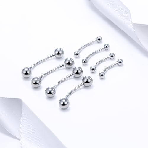 20G 18G 16G 14G 12G 8G 6G 4G 2G Astm F136 Titanium Internal Thread Eyebrow Piercing Jewelry Curved Barbell Vertical Labret Lip Daith Rook Earrings Navel Belly Button Ring Piercing Jewelry - style: 16G, 10mm 12mm 14mm 16mm Length, Ball