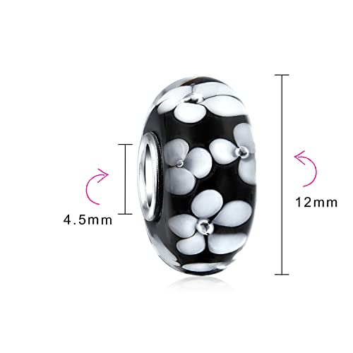 Bling Jewelry .925 Sterling Silver Murano Glass Floral Blue Green Pink Red Black White Flower Spacer Charm Bead For Women Teen for Bracelet - color: Black Set