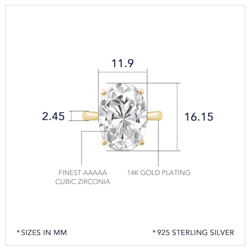 DIAMONBLISS Marilyn Monroe 10-Carat Big Solitaire Ring For Women | 14K Gold Plated 925 Sterling Silver Glamorous Cocktail Ring | 100 Facet Cubic Zirconia CZ Simulated Diamond - style: Oval 10 Carats