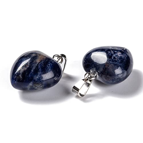 10Pcs Heart Stone Charm Pendants Natural Sodalite Gemstone Pendants with Platinum Brass Loops for DIY Necklace Keychains Earring Crafts Supplies - color: Sodalite