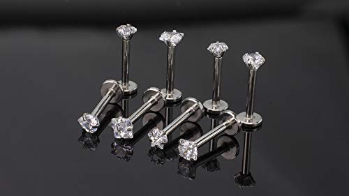 HQLA 16G Love/Star/Square/Round Shape Clear CZ Labret Monroe Lip Ring Tragus Nail Helix Earring Stud Piercing Jewelry Surgical Stainless Steel Bar 8mm CZ 3mm 4 Pairs