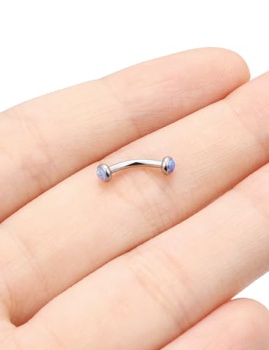 Jenxnjsjo F136 Titanium 16g 6/8/10mm Opal Eyebrow/Rook/Snug/Vertical-Labret/VCH/Snake-Eyes/Anti-Tragus/Christina/Daith/Belly-Button/Bridge/Hood/Surface Curved Barbell Piercing Jewelry for Women Men - color: Purple Opal, size: 8 mm