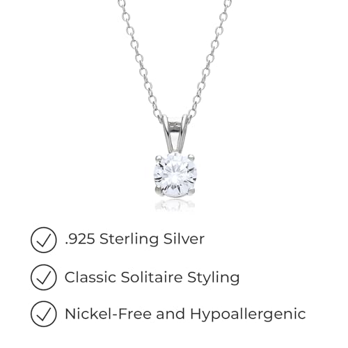 Amazon Essentials Plated Sterling Silver Cubic Zirconia Round Cut Solitaire Pendant Necklace, 18" - color: Platinum, size: 6.5 mm