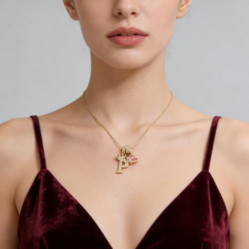 18K Gold & Silver Plated Initial Necklaces for Women - color: P-Gold