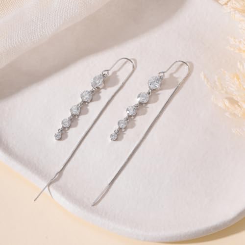 Silver Dangle Earrings Women Dangling Drop Bridesmaid Wedding Prom Jewelry - color: Silver cz drop