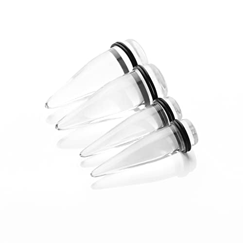 2 Pairs Black Acrylic Ear Tapers and 316L Stainless Steel Tunnels Plugs Gauges Ear Stretching Kit - color: Clear Tapers+Black Tunnels:3/5" (15mm)