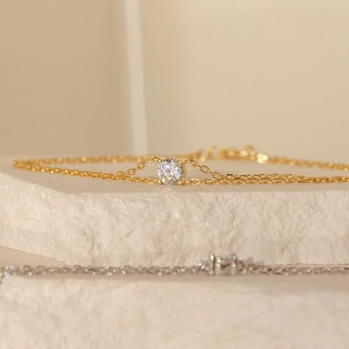 SLOONG 14K Gold Plated Pearl Bracelets for Women Trendy | Dainty Stackable Layered Chain Bridesmaid Bracelets, Waterproof Wedding Jewelry for Women Adjustable 6"+2" - color: Style5(CZ)