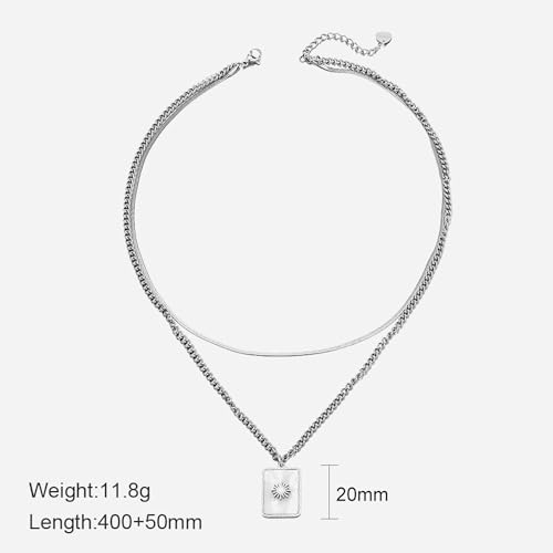 CTRLZTEAM Layered Necklaces for Women Gold Silver Snake Chain Pendant - style: Double Layer Square Shell Necklace - Silver