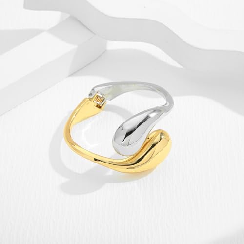 Chunky Gold Bangle Bracelets for Women Trendy Wide Hinged Open Cuff Bangle Bracelet Boho Thick Statement Gold Bracelets Am Cuff Wist Bracelets - color: Teardrop Bangle-Two tone