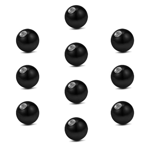 vcmart 16G 3mm Replacement Balls & 14G 5mm Piercing Balls Externally Threaded Nipple Industrial Tongue Belly Nose Lip Ear Piercing Barbell Parts - color: 1 -16G, 3mm balls, black 10pcs