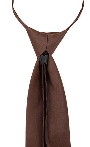 Vesuvio Napoli PreTied Men's Necktie Solid Color Mens Adjustable Zipper Neck Tie - color: Chocolate Brown