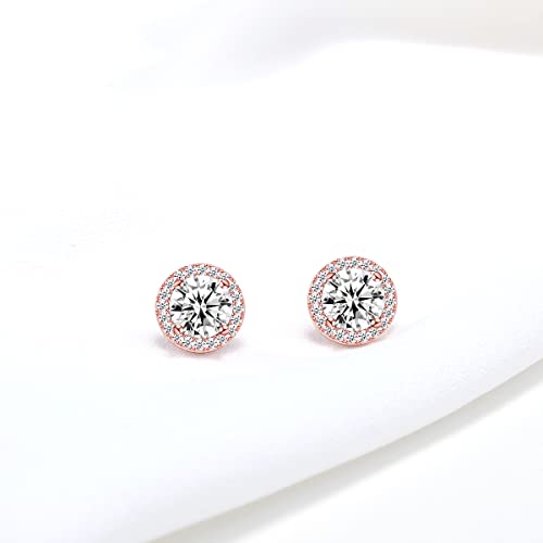 YOQUCOL Bright 8MM,10MM Cubic Zirconia Crystal Stud Earrings Round Pierced Earrings For Women - color: 8MM-Rose Gold-White