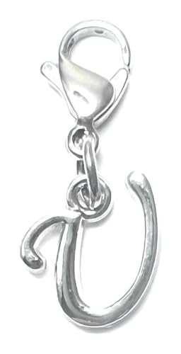 Initial Italic Cursive Stainless Steel Clasp Clip on Charm Graduation Cap Tassel Event Party Invitation Card Baby Shower Birthday Thank You Celebration Personalized Congratulations Choice of 26 Letters - style: Letter U