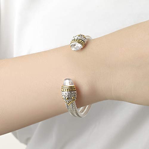 Designer Inspired Jewelry Double Cable Wire Facet CZ Antique Bangle Elegant Beautiful - color: White