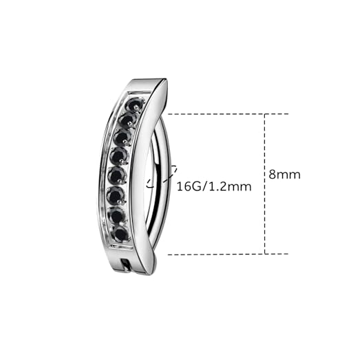 16G Labret Stud, G23 Titanium Vertical Labret Lip Piercing Jewelry, Gold Eyebrow Ring Clicker Belly Button Ring Hoop For Women Men - color: Silver, size: 8mm Black CZ
