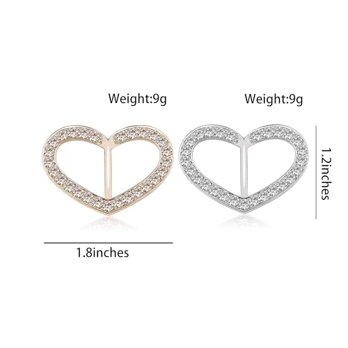 ROFARSO 2Pics Love Heart Shaped Scarf Ring Buckle for Women Fashion Rhinestone Crystal Jewelry Scarf Clasp Clips Accessories for Shawl Scarf Shirt - color: Love Heart