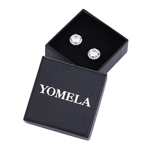 YOMELA Round Cubic Zirconia Stud Earrings for Women | Everyday Dainty, Diamond-Like Brilliance, CZ Halo Birthstone Studs, Hypoallergenic & Lightweight, Elegant & Versatile - color: White