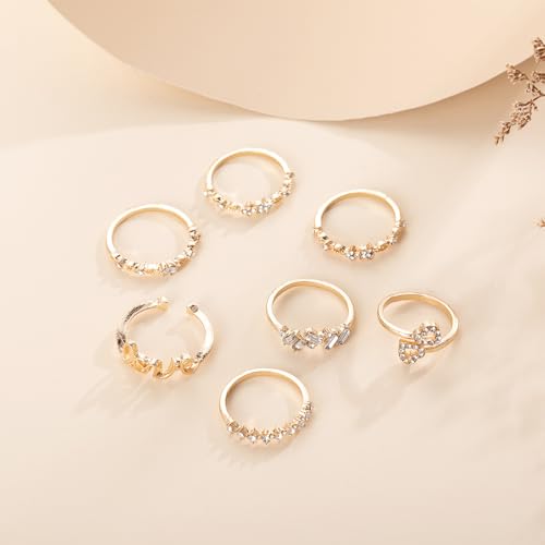 Women Gold Love Knuckle Rings Set - Vintage Stackable Midi Rings with Dainty Cubic Zirconia Crystal, Simple Twist Hollow Design, Cute Jewelry Gift Pack
