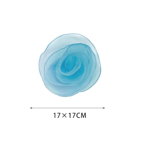 10inch Extra Large Flower Brooch Pin for Women Fashion Dainty Organza Satin Fabric Big Camellia Brooches Lapel Pins Wedding Dance Party Dress Accessories Exaggerated Jewelry Gift - color: 6 inch Blue