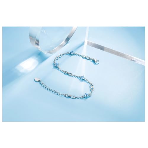kelistom 925 Sterling Silver Bracelets for Women Teens, Love Heart Charm Chain Bracelet Bangle Fashion Jewelry Gifts - color: infinity zircon-blue