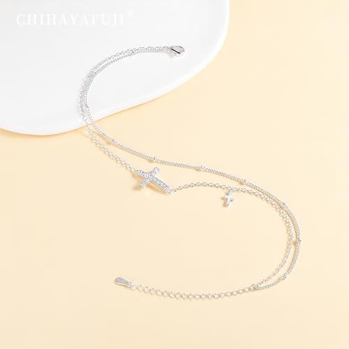 Sterling Silver Ankle Bracelets for Women 14K Gold Waterproof Layered Stackable Bead Chain Cross Charm Non Tarnish Large Adjustable Anklet for Summer Beach Jewelry Gift - color: silverB