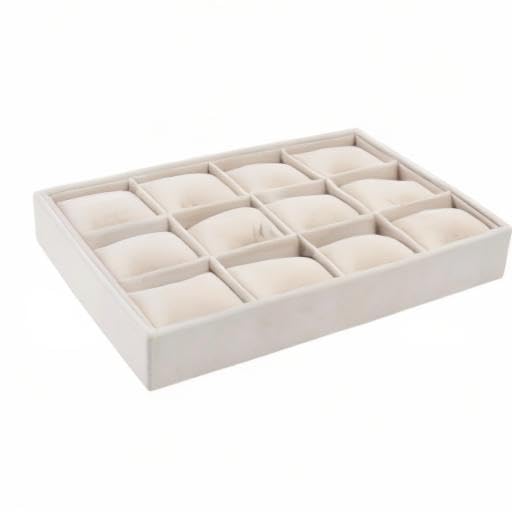 Jewelry Watch Tray, Beige Velvet Watch Jewelry Organizer 12 Grid, Stackable Watch Bracelet Bangle Display Holder, Adjustable Pillows, for Man Woman Show Birthday - color: Beige