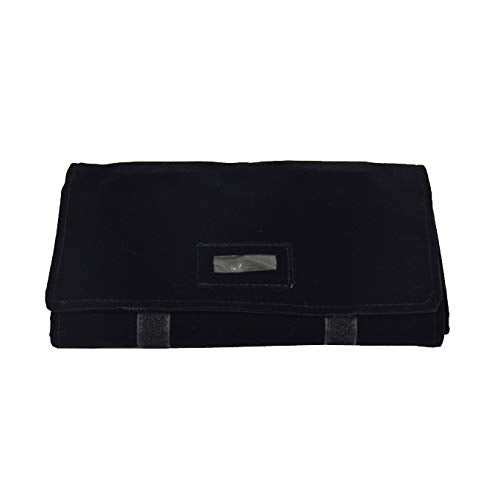 Black Velvet Roll-up Travel Bag Jewelry Pouches Organizer Carrying Display Case