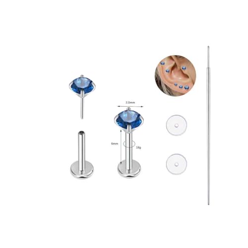 BelezaDosas G23 Titanium Labret Studs 16G Threadless Push-in Press Fit Lip Cluster Tragus Helix Lobe Conch Rook Medusa Cartilage Monroe Earring Push Back Piercing Jewelry - color: 18g6mm2.0 po sb
