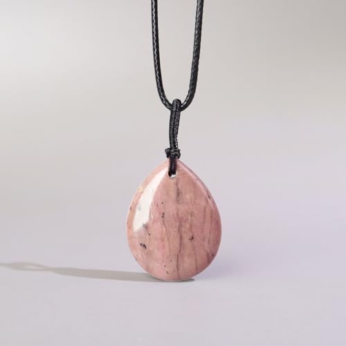 Teardrop Gemstone Necklaces for Women, Healing Crystal Pendant Necklace Birthstone Jewelry for Women - color: Rhodonite