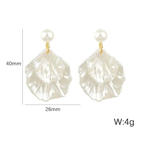 Long Pearl Earrings for Women 925 Sterling Silver Dangle Earrings | Hypoallergenic Dainty Dangle Drop Earrings, Elegant Pearl Jewelry for Bridal, Mother's Day Anniversary Birthday Jewelry Gift - color: Seashell Earrings