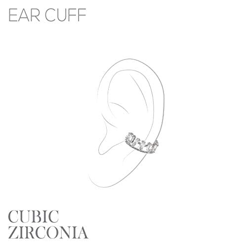 Ear Cuff – Earring Cuffs for Women – 925 Sterling Silver Plated or 14K Gold Plated - Cubic Zirconia Sparkling Round Huggie Ear Cuff Crawler Earrings – Clip On Cartilage - style: Silver - Baguette