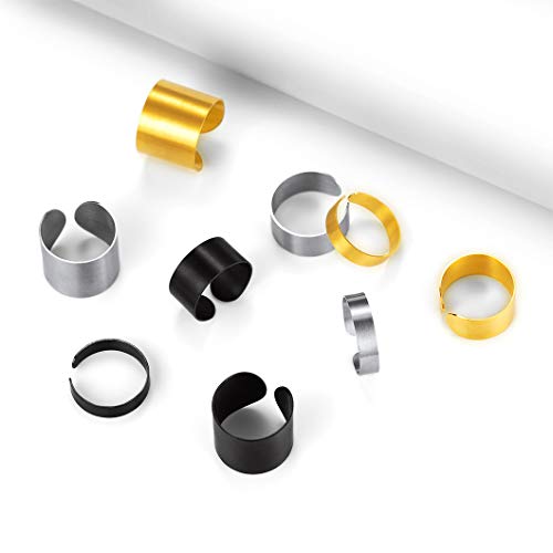 Stainless Steel Open Band Ring for Men Women 18K Gold/Black Plated Brush/Smooth Surface Rings Set Minimalist Jewelry(with Gift Box) - color: 01-Steel 5mm Brush Surface