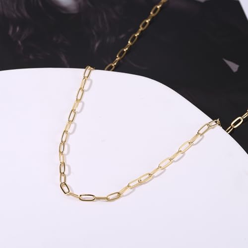 18K Gold Plated Paperclip Necklace Chain Dainty Choker Necklace for Women 14 15 17 inches - color: 2.7MM Gold, size: 16-18 inches