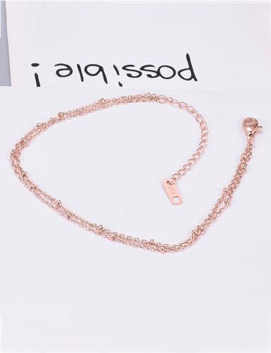 RoseGold Ankle Bracelets for Women - Layered Anklets - Link Foot Jewellery - color: RoseGold -10#