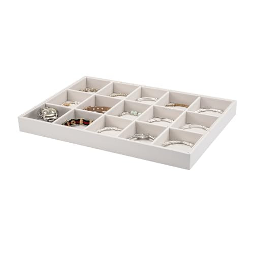 Polmart Stackable 15-Grid Jewelry Organizer/Storage/Display Trays, White Leatherette (2-Pack) - color: White Leather