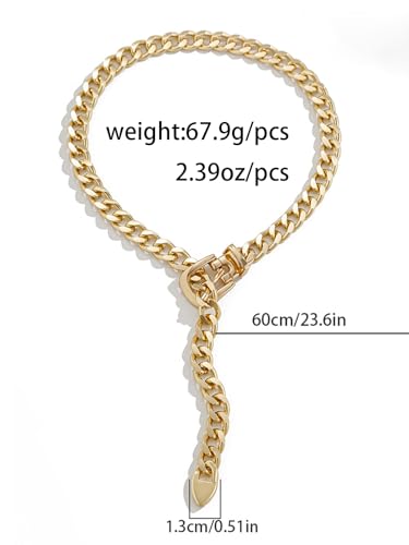 Cuban Link Chain Necklace Punk Belt Buckle Shaped Chunky Choker Necklace Statement Thick Chain Necklace Jewelry Gifts for Women Men - color: Style1-gold-long