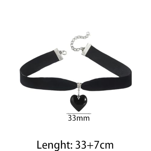 Puffy Heart Necklace for Women Crystal Heart Chunky Necklace Pendant Black Velvet Choker Necklace Christmas Jewelry Gift - color: Purple