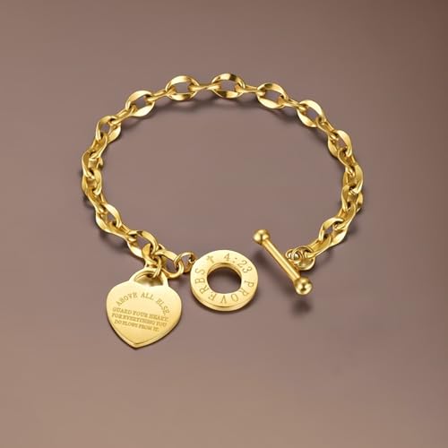 Charm Bracelet for Women 18k Gold/Silver/Rose Gold Plated Love Heart Elegant OT Clasp Stainless Steel Green Bag Packaging Jewelry Gift Birthday - color: 18k Gold, size: 8 inch