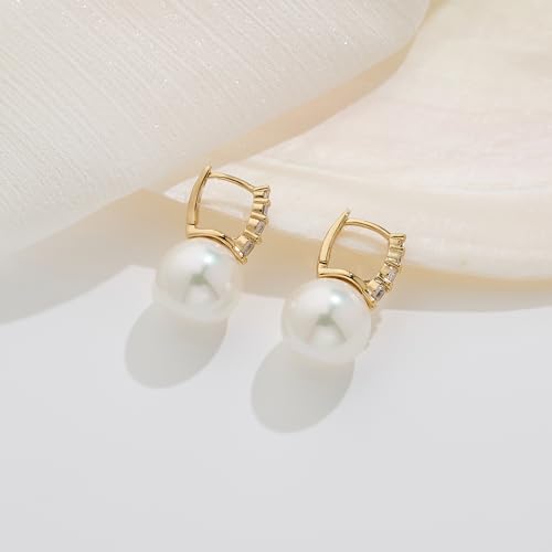 Pearl Earrings for Women Minimalist Pearl Drop Earrings Elegant Leverback Dangle Earrings Wedding jewelry Bridesmaid Gifts - style: pearl huggie
