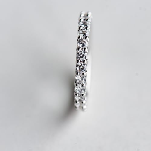espere Womens Bezel Set Wedding Band | 14K Gold Plated Round Cut CZ Half Eternity Wedding Ring - color: Silver; Full Eternity Paved