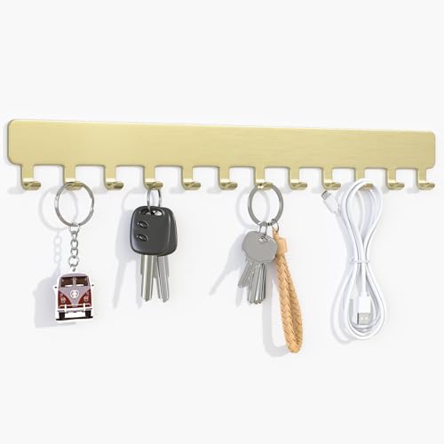 Necklace Holder Wall Mounted,Self Adhesive Jewelry Organizer,2 Pack,Gold | Modern Design,24 Hooks,Self Adhesive No Drilling,Durable 304 Stainless Steel,for bedroom/closet/bathroom/vanity - color: Gold - Brushed