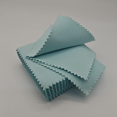 50pcs Jewelry Cleaning & Polishing Cloth for Silver,Gold,Platinum,Easy to Carry,Wipe and Care.Pre-Treated Ultrasoft Fabric with Tarnish Remover Jewelry Cleaner(3x3 Aqua Blue) - color: Aqua Blue
