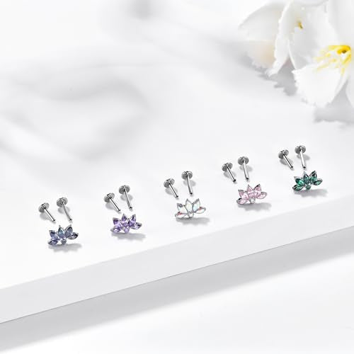1pcs 16G 18G G23 Titanium Threadless Labret Studs Push-in Labret Lip Cluster Tragus Helix Conch Lobe Rook Cartilage Push Back Piercing Jewelry Earring - style: 5 eye-Purple